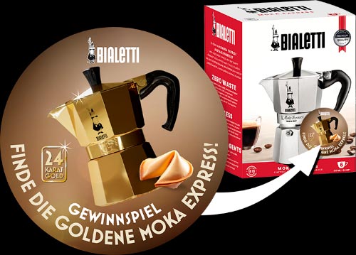 Aufkleber auf Bialetti Verpackung